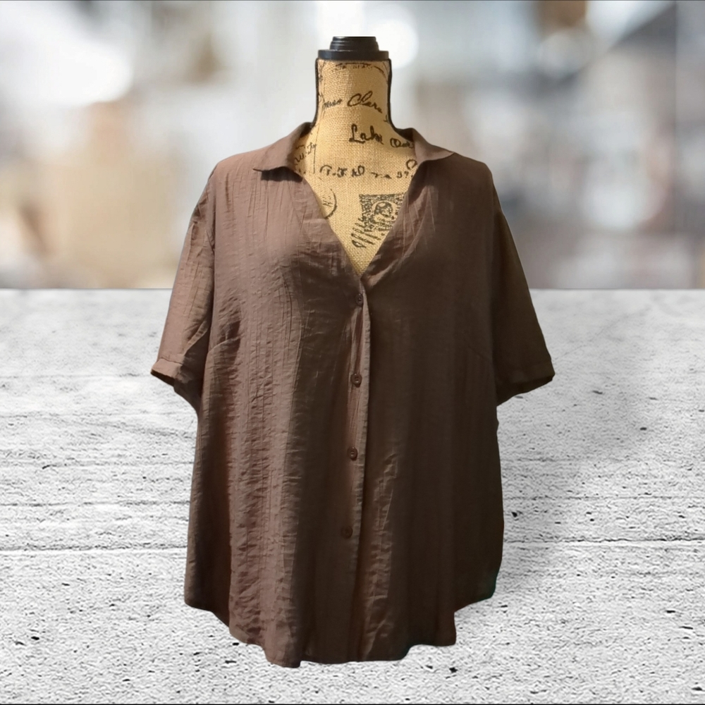 NWT EMERY ROSE short sleeve v-neck button down blouse top shirt  SIZE 2X